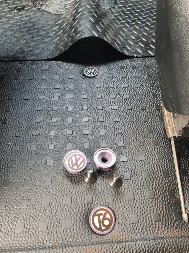 VW T5 / T5.1 / T6 / T6.1 Floor Mat Bung / Plug Blank. Captain Single From Twin Bench Seat. Lasered Logo PAIR